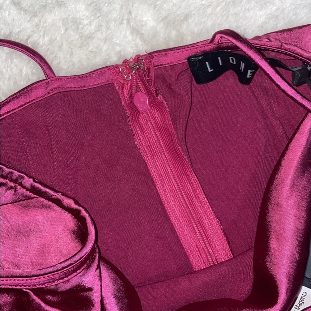 New Lioness Magenta Cowl Neck Silky Dress - Picture 7 of 15